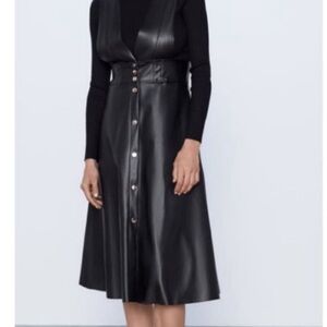 ZARA Black Midi Pinafore Dress with Buttons Sz L